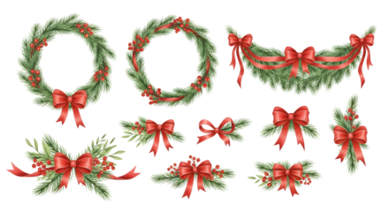 Christmas Wreaths Garlands and Bows Decorations.