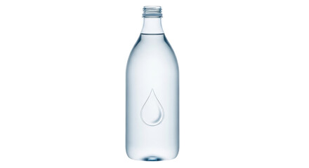 Isolated bottle of pure water with a droplet design element on a minimalist glass object