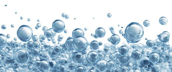 Air bubbles in fresh water stream, isolated on transparent cutout background