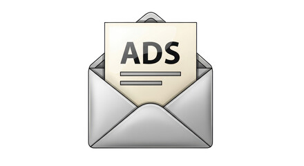Isolated envelope containing ads, direct marketing and promotion material in a paper sheet.