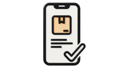 Isolated Phone display with a delivery box and check mark for a successful delivery