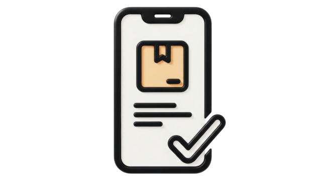Isolated Phone display with a delivery box and check mark for a successful delivery