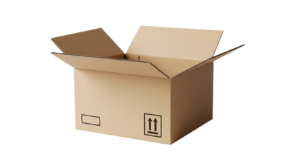 Isolated cardboard shipping box open and ready to pack merchandise and products for moving