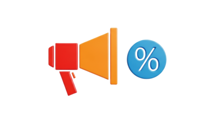 Isolated promotional message, advertising campaign with megaphone and percent symbol illustration