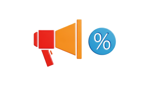 Isolated promotional message, advertising campaign with megaphone and percent symbol illustration