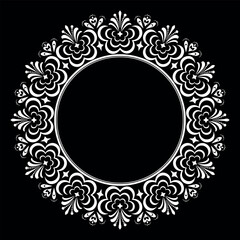 Decorative frame Elegant vector element for design in Eastern style, place for text. Floral black and white border. Lace illustration for invitations and greeting cards.