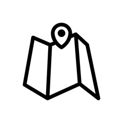Simple Outline Folded Map with Location Pin Icon for Navigation