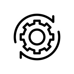 Technology development icon. gear wheel surrounded by rotating arrows, symbolizing process, workflow, and automation. Perfect for use in tech, engineering, or business related projects