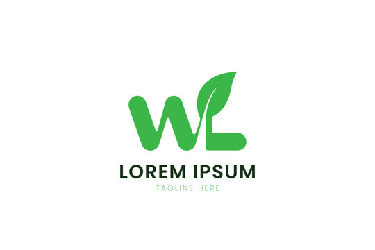 Modern minimalist green wl logo with leaf design simple nature inspired emblem