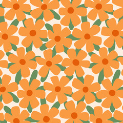 seamless orange flowers pattern, hand drawing illustration