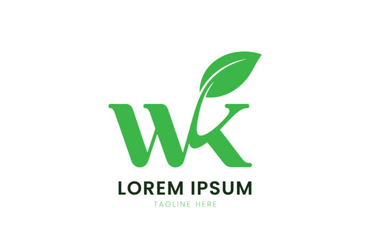 Minimalist green wk logo with leaf accent for organic brands and eco-friendly businesses