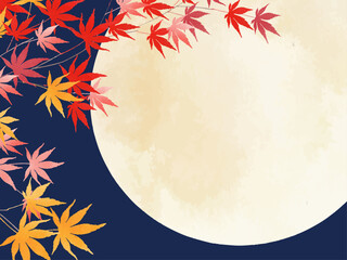 紅葉と月の和風フレーム2