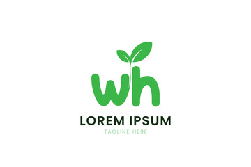 Minimalist green wh logo with leaf accents represents nature organic eco-friendly branding