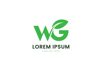 Fototapeta premium Minimalist green wg logo with leaf element for nature and eco-friendly brands