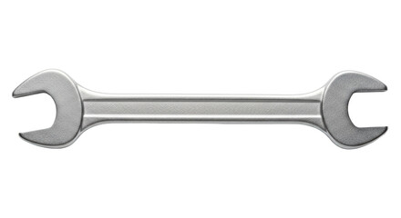 Isolated Silver-Colored Open-End Wrench for Car Repair, Maintenance, Tightening Bolts