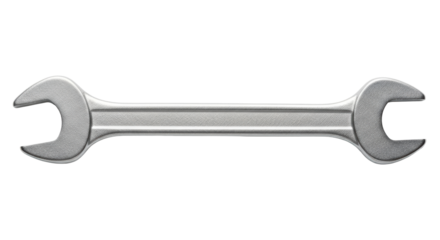 Isolated Silver-Colored Open-End Wrench for Car Repair, Maintenance, Tightening Bolts