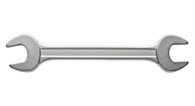 Isolated Silver-Colored Open-End Wrench for Car Repair, Maintenance, Tightening Bolts - Powered by Adobe
