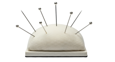 Isolated pincushion with pins, sewing equipment craft tool for dressmaker dressmaking hobby