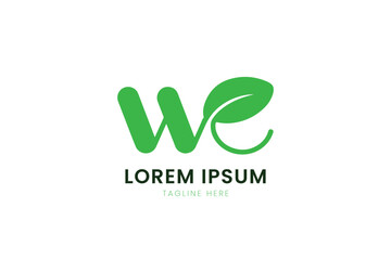 Minimalist green we logo with leaf element for eco-friendly branding