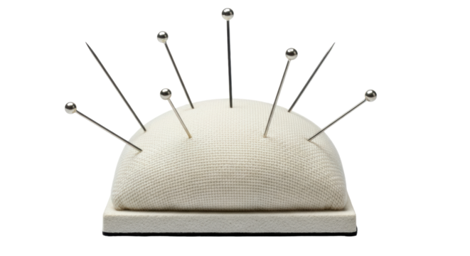 Isolated pincushion with pins, sewing equipment craft tool for dressmaker dressmaking hobby