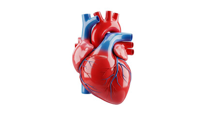 A vibrant glossy red and blue human heart symbolizing life and health displayed against a on transparent background