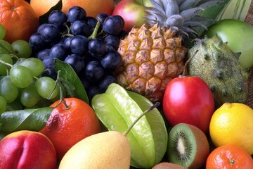 Assorted Tropical and Exotic Fresh Fruits CloseUp