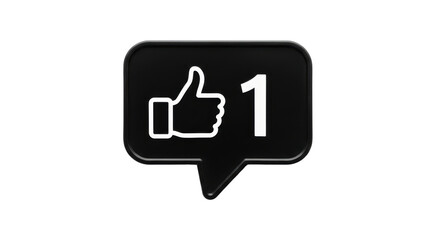 Isolated social media like 1 icon in 3d, a thumb up, positive feedback notification message