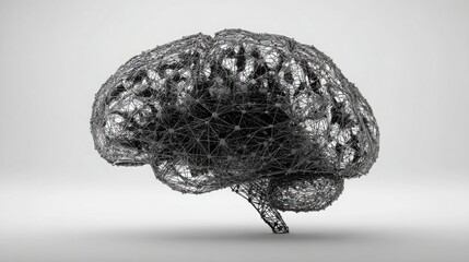 Naklejka premium Artistic representation of a brain formed by black and white lines illustrating complex neural networks and intelligence