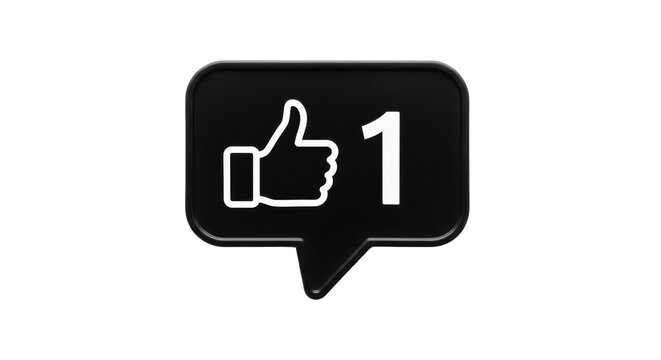 Isolated social media like 1 icon in 3d, a thumb up, positive feedback notification message