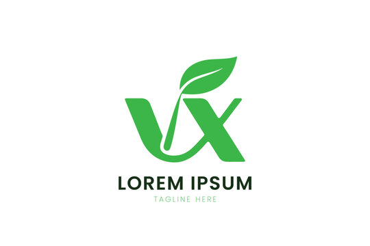 Minimalist green vx logo with leaf element and placeholder text