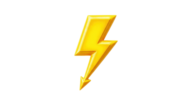 Isolated Yellow Lightning Bolt, Power Symbol, Energy Sign, Electrical Discharge, Bright, Danger