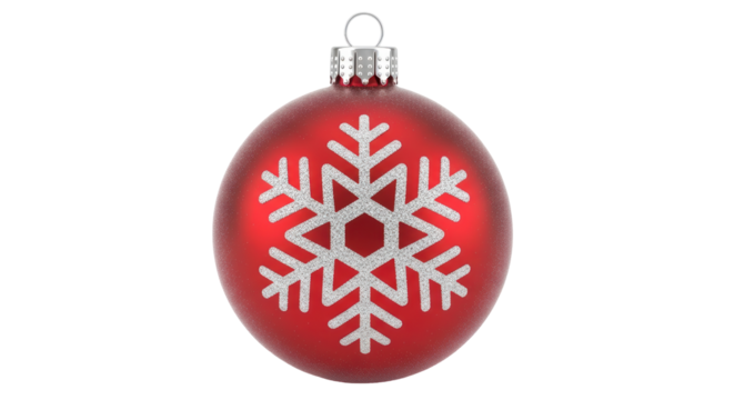 Isolated Christmas ornament with a snowflake in front, holiday decoration, red bauble