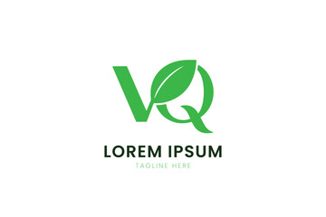 Fototapeta premium Minimalist green vq logo with leaf element and placeholder text on white backdrop