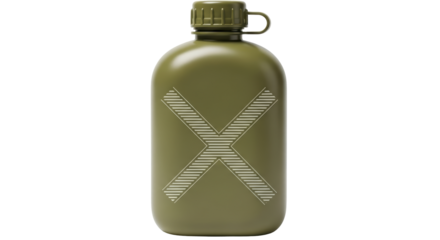Isolated green canteen mockup on a plain background for beverages outdoors for hiking