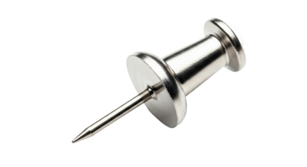 Isolated silver metal push pin, thumbtack for office supplies, bulletin board, and cork boards