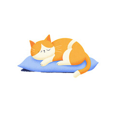 Cute and Cozy Cat Sleeping on Pillow in Soft Cartoon Style