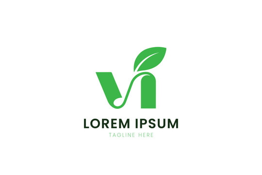 Modern minimalist green letter v logo with leaf for nature health and wellness brands