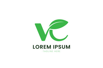 Fototapeta premium Minimalist green vc logo design with leaf element and lorem ipsum text placeholder