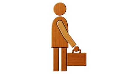 Isolated wooden figure with briefcase, symbolizing business or travel for editorial usage