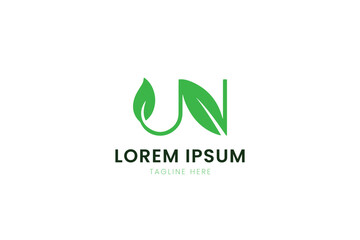 Fototapeta premium Minimalist green logo design with abstract leaf elements and lorem ipsum text