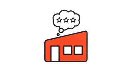 Isolated orange building with a thought bubble showing three stars above it in black