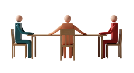 Isolated meeting room shows participants seated at table discussing business strategy indoors