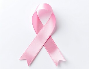 Smooth, lustrous pink satin ribbon is elegantly tied into a distinct loop shape, placed on a brightly lit, clean white background.