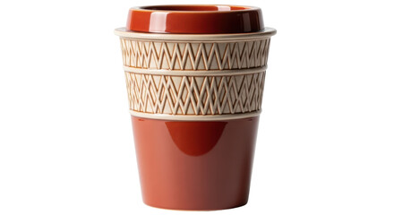 Isolated brown ceramic mug with lid, designed for home use and hot beverages, drinkware