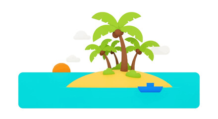 Obraz premium Tropical Island Paradise with Palm Trees and Boat.