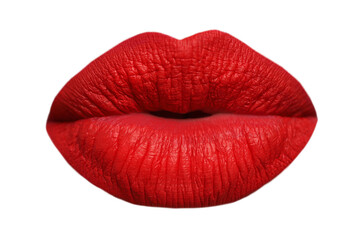 Female lips with red lipstick isolated on white