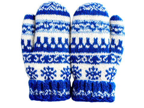 Warm winter knit mittens blue white snowflake pattern, Isolated On White Background, Png Transparent