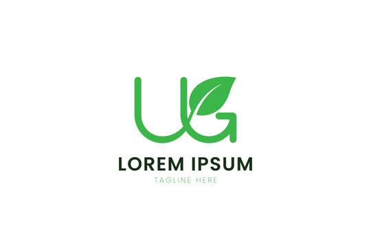 Minimalist green letter ug logo with leaf symbol abstract nature design element