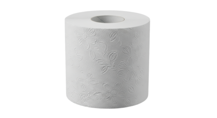 Isolated toilet paper roll, soft household item with floral embossing for hygiene purposes