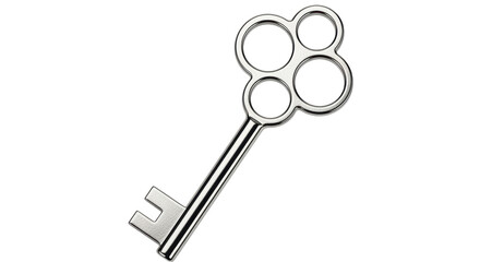 Isolated antique skeleton key, old metal key with intricate floral design, vintage access